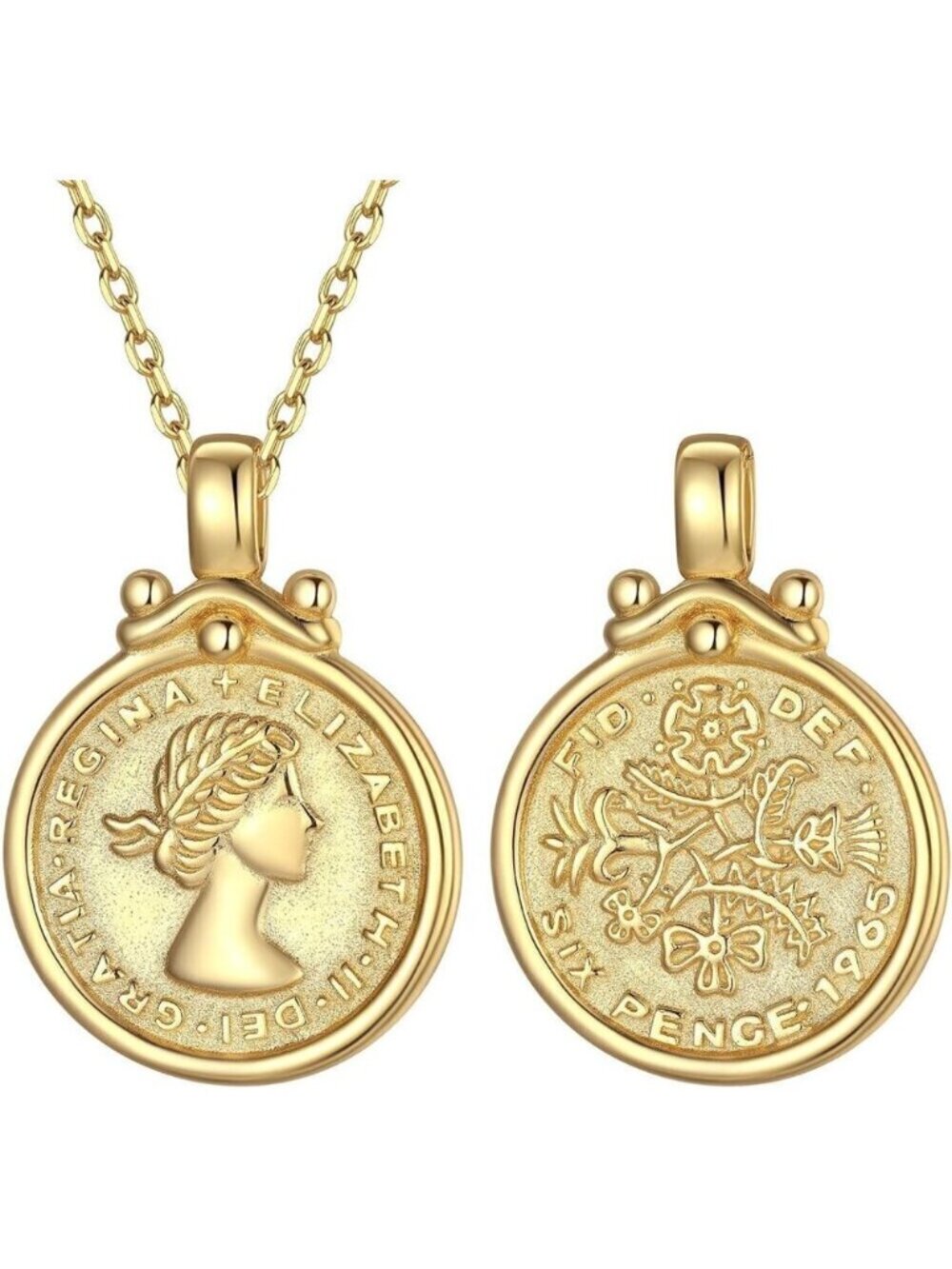 🆕Women Gold Coin Necklace Plated Sterling Circle Disc Dainty Pendant Necklaces